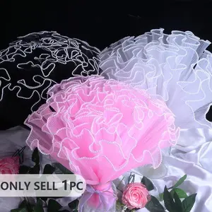 28x380cm Lace Wave Net Fabric, Pleated Wedding Decoration Material, Luxurious Semi-Transparent Gift Paper for Valentine's Day, Lace Mesh Sheer