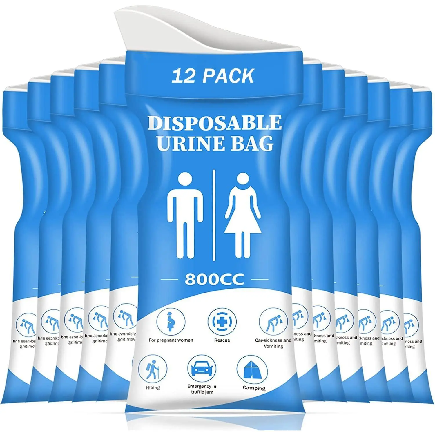 Disposable Urine Bag 12 Pack 800ML Emergency Portable Urinal Bag for Travel Camping Pregnant & Kids Leak-Proof Pee Bags for Women Men