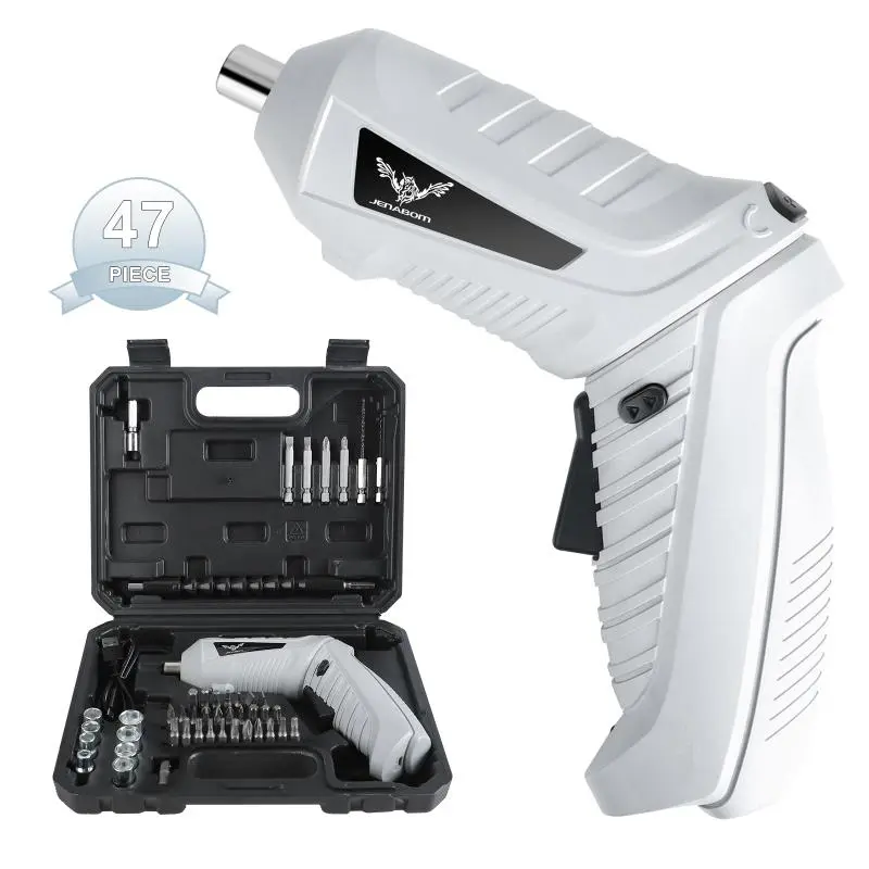 JENABOM 6pcs/47pcs/113pcs gray 3.6V cordless electric screwdriver power tool Tool Kit, USB rechargeable, equipped with screwdriver bit, rich tools, front LED light, flexible shaft, portable storage box, suitable for home repair