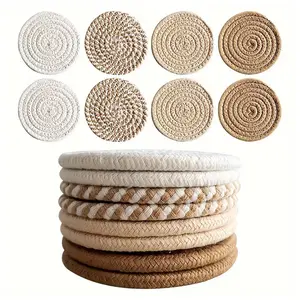 8-Piece Handmade Cotton Yarn Coaster Set – Placed on Coffee or Dining Tables, Protects Surfaces from Hot Drinks and Condensation Rings