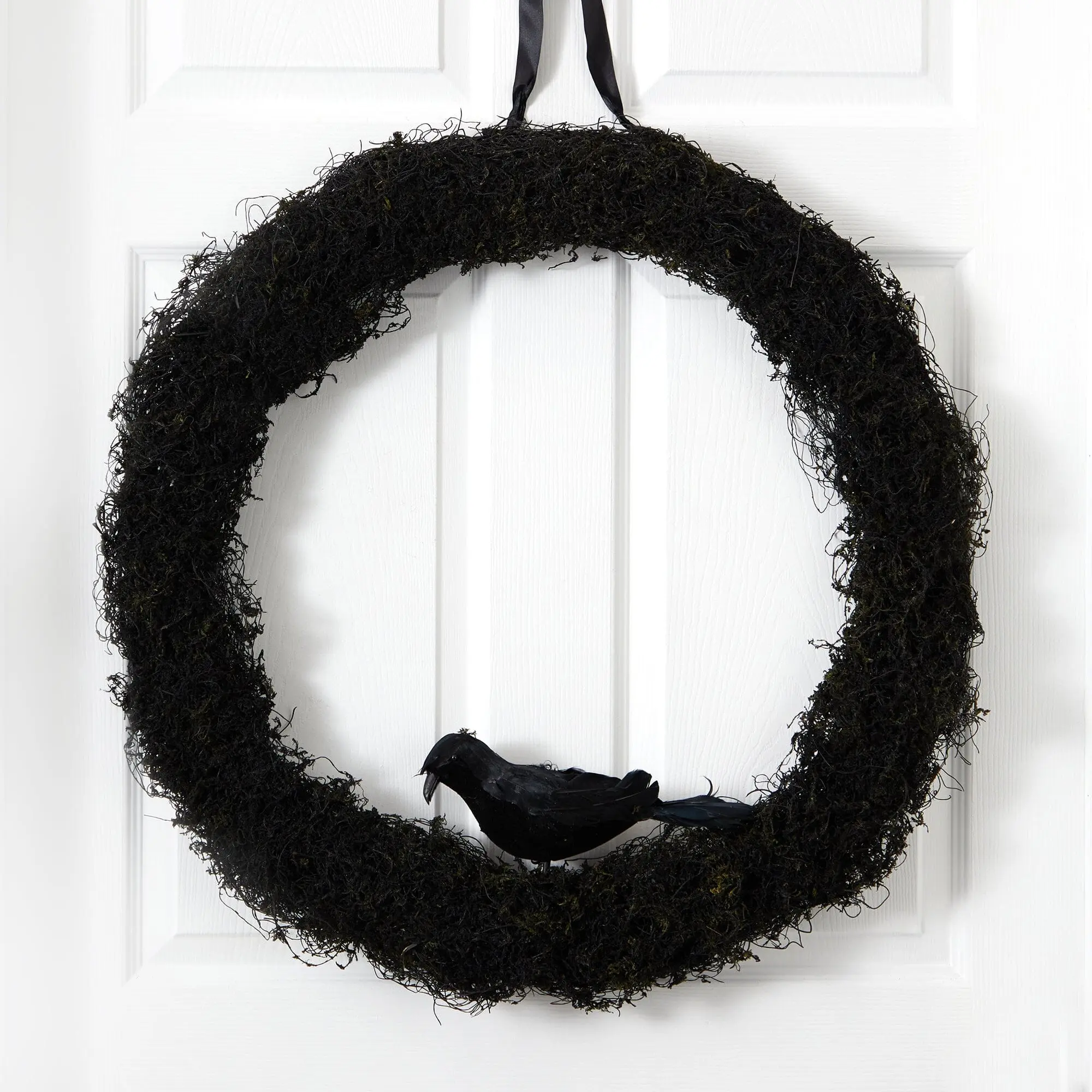 30-in Spooky Scary Raven-Inspired Twig Wreath, Halloween Holiday Festive Ornament, Home Party Front Door Wall Hanging Decor