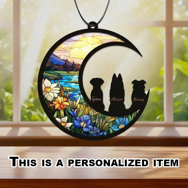 Custom Suncatcher – Personalized Name Gift 2 3 Pets Passing Away Acrylic Suncatcher, Dog Memorial, Loss of Cat Sympathy Gift, Dog Mom Stained Glass, Pet Loss Gifts, Rainbow Bridge