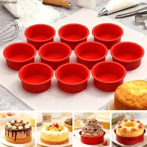 10 Pack 4 Inch Silicone Mini Cake Pans - Non Stick Easy Release, Reusable Baking Molds for Cheesecake Mousse