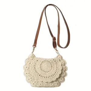 Women's Summer Woven Knitted Saddle Crossbody Bag, Casual Versatile Purse, Perfect for Daily Commute, Casual Outings & Beach Vacation