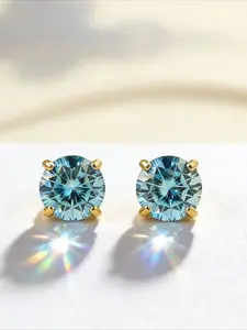 1pair 0.5 Carat Four-Prong Blue-Green Round Synthetic Moissanite Stud Earrings, Hypoallergenic, Suitable for Daily Casual Wear & Formal Events, Anniversary Party Outfit Matching, Gift for Couples