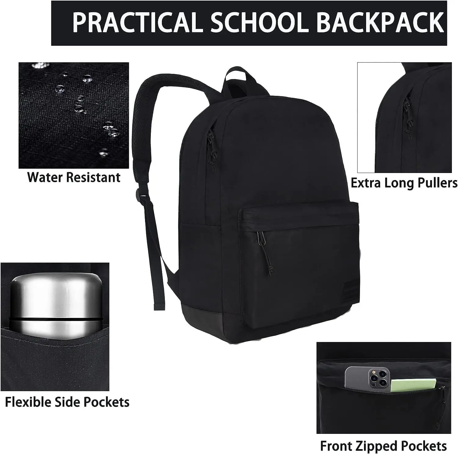 Laptop Backpack for Men and Women, School Backpack for Boys and Girls, College Bookbag, USB Charging Port, Lightweight Back Pack(Black)