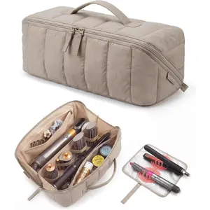 Hair Tool Organizer Travel Bag Compatible with Dyson Airwrap, Shark Hair Dryer, Wide-open Accessories Organizer with Heat Resistant Mat, Makeup Bag for Dyson Attachments, Curling Iron, Brown