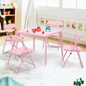 Metal Folding Chairs and Table, Leather Padded Folding Chairs with Comfortable Cushion and Durable Steel Frame, Upholstered Children's Activity Table Set for Eating, Reading, Playing
