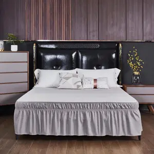 [Reidio] 1pc Elastic Wrap Around Bed Skirt Solid Pleated Dust Ruffle Bedskirt for Queen Beds 15 Inch Drop Hotel Quality Bedroom Decoration Machine Washable Fade Resistant
