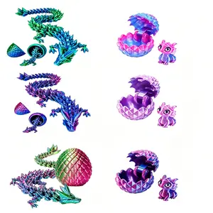 6pcs Articulated 3D Printed Crystal Dragon, Articulated Crystal Dragon Family with Wings, Mystery Hatching Fidget Toy, Easter Basket Stuffers & Birthday Gift for Kids