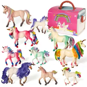 Unicorn Realistic Figures Play Set Playmat & Storage Box, Non-Toxic Hand Painted Collectible Toys - 10 Unicorns