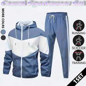 Men's Colorblock Drawstring Zip Up Hoodie & Joggers French Terry Set Casual Athletic Long Sleeve Hooded Jacket & Trousers for Fall Winter Men's Clothing for Daily Wear Summer Sportswear Indoor Outdoor Tracksuit