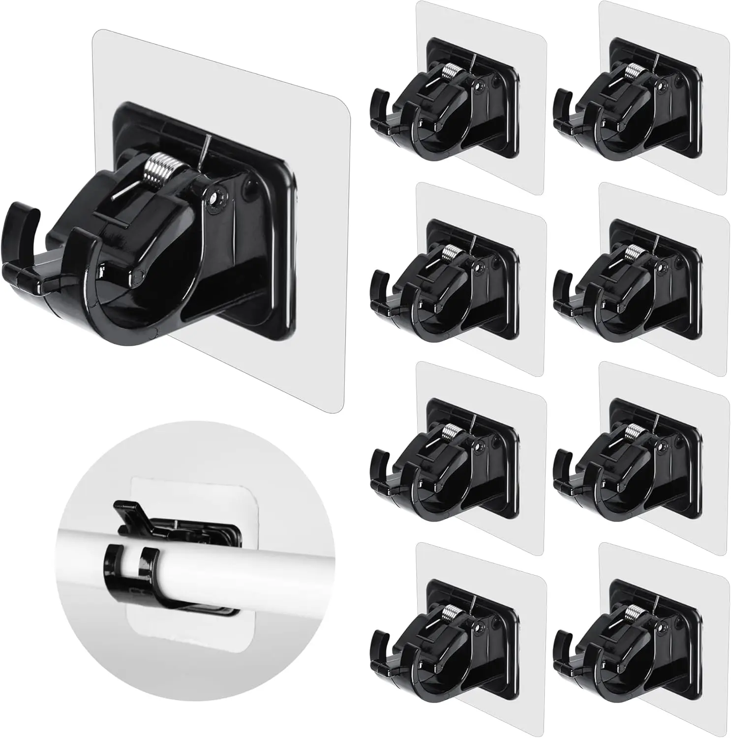 8PCS Upgraded No Drill Curtain Rod Brackets No Drilling Self Adhesive Curtain Rod Holder Hooks Nail Free Adjustable Curtain Rod Hook Curtain Hangers for Bathroom Kitchen Home Bathroom and Hotel(Black)