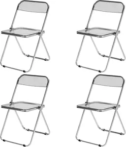 Acrylic Folding Chairs , Luxury Modern Clear Folding Chair with Metal Frame, Portable Comfortable Plastic Transparent Foldable Chairs for Parties Events Indoor Outdoor