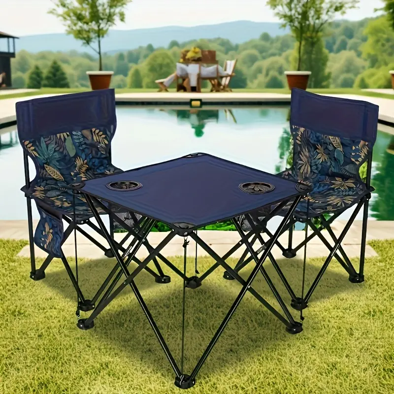 A Table And Two Chairs Outdoor Leisure Folding Table And Chair Set, Waterproof Oxford Cloth Table, Camping Barbecue Table, Portable Sketching Fishing Camping Table And Chairs, Foldable Beach Chair, Portable Outdoor Camping, Garden Equipment
