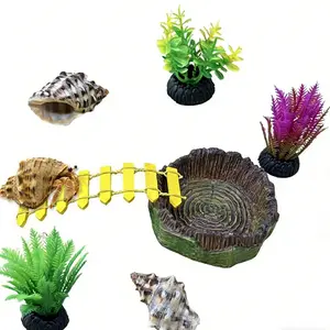Wholesale Hermit Crab Terrarium Kit 2x Replacement Shells Faux Plant Set Water Bowl Climbing Ladder Reptile Habitat Decor