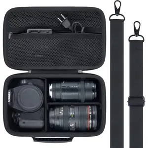 Camera Case Compatible with  EOS Rebel T7 / T100 / R50 / R100 / R5 / R6 Mark II / 90D DSLR Camera with 18-55mm Lens,, DSLR Camera Protective Case with  Strap (Black Case)