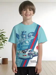 Summer cartoon Transformers Jazz Autobot digital printed T-shirt, 100% polyester, fashionable and trendy casual children's clothing, suitable for boys' daily outings and outdoor sports, a perfect gift for boys