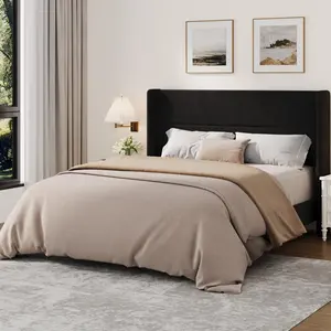 Queen Bed Frame – Features: Velvet Upholstered, Wingback Headboard, Platform Design, Wood Slat Support – No Box Spring Needed, Easy Assembly – Black – Perfect for Bedroom, Guest Room