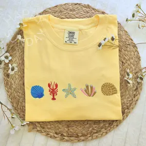 Sea Creatures Embroidered Shirt, Beach Lover Shirt, Summer Embroidered Shirt, trendy Summer tee, Ocean Lovers Shirt, Sea Animals Tee