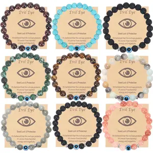 8mm&6mm Blue Evil Eye Beaded Bracelets Lucky Bracelet for Protection Blessing Jewelry Boho Handmade Strehch Bracelet for Women Men