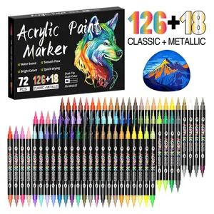 Acrylic Paint Markers, Dual tips Dual Color 24/48/72/144/240 Colors,Acrylic Paint Pens for Rock Painting, Canvas, Wood, Glass, Ceramic, Fabric, Plastic, Egg & Scrapbook. Soft Brush Tips Paint Pens and Paint Markers