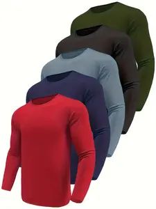 5-Pack Men's Quick Dry Long Sleeve T-Shirts Moisture Wicking Athletic Workout Running Tops for Men