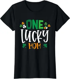 Womens One Lucky Mom Irish Family Matching Saint Patricks Day TShirt 45712 4808