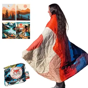 DryFoxCo Packable Blanket + Poncho - Reversible Full-Size 55"x72" Travel Blanket, Eco-Friendly, Waterproof, Ideal for Camping, Beach, and Travel - Portable Outdoor Equipment