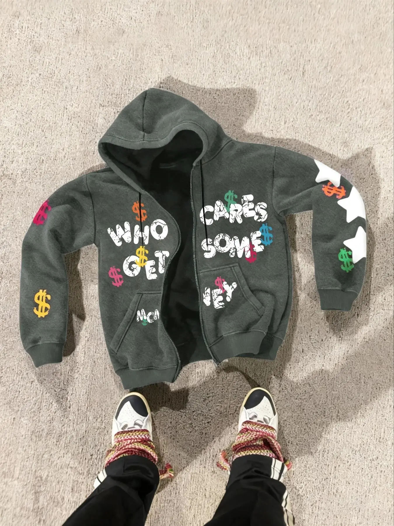 Tiktok Trendy Letter Pattern Zipper Long Sleeve Hoodie, Vintage Streetwear Essential, Casual & Modern Style, Must-Have Millennium Aesthetic Item, Fashion