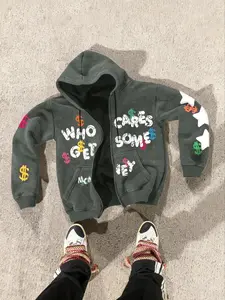 Tiktok Trendy Letter Pattern Zipper Hoodie, Vintage Streetwear Essential, Casual & Modern Style, Must-Have Millennium Aesthetic Item