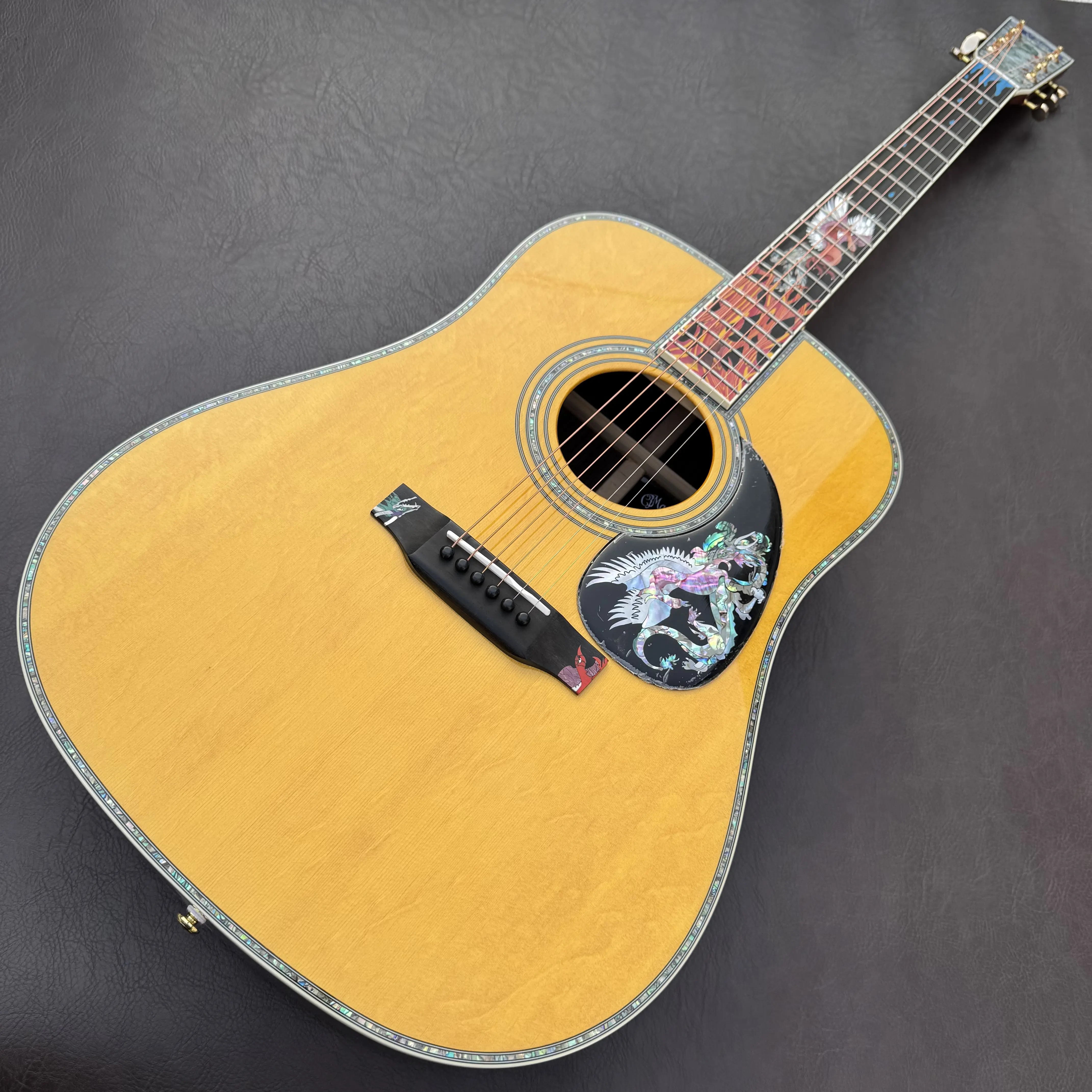 6-String Dreadnought Handcrafted All Solid Wood Acoustic Guitar, 20 Frets, Ebony Fingerboard, Ice/Fire Design, 1-of-a-Kind, One Of A Kind