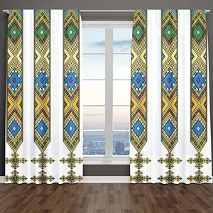Ethiopian Pattern Curtain, 2 Counts/set Bohemian Style Semi Transparent Curtain, Decorative Curtain for Living Room Bedroom Study
