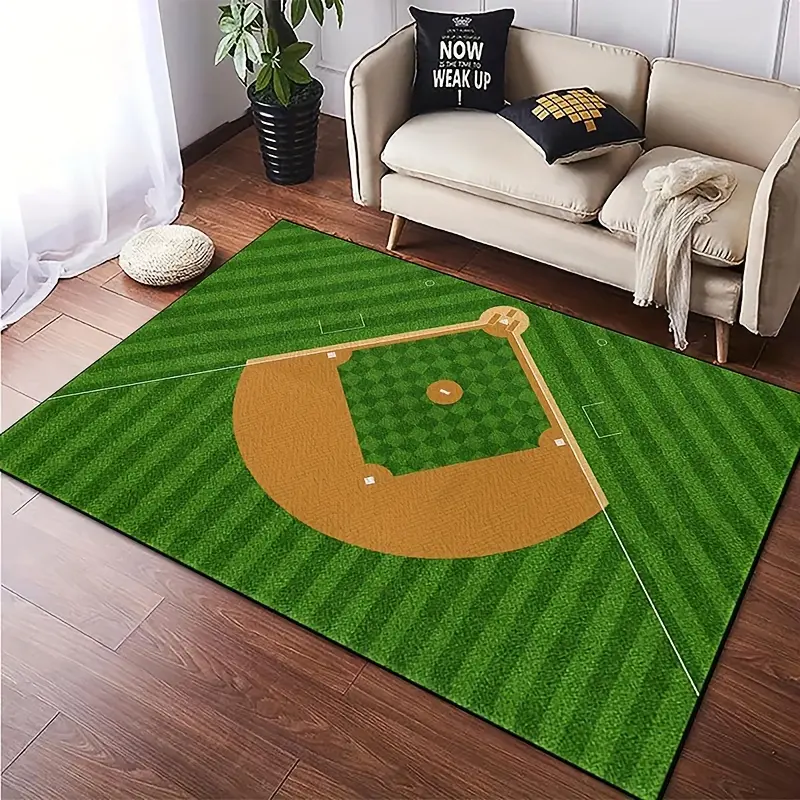 Baseball Field Flannel Fluffy Area Rug - Oversized Soft Plush Mat for Kids Playroom & Man Cave, Non-Slip Thick Sports Pattern Home Decor for Baseball Fans #BaseballRug #SportsCarpet #KidsPlayMat #FlannelMat #NonSlipRug