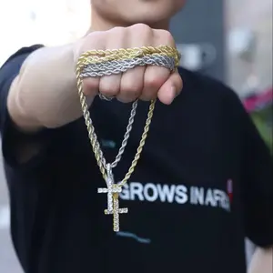 Men / Women  Cross Pendant Necklace With 4mm Zircon Tennis Chain Iced Out Exquisite Bling Jewelry Fashion Trendy Creative