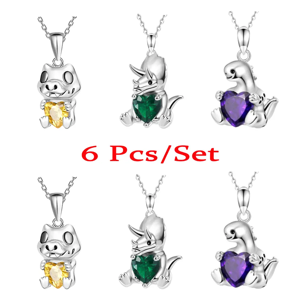 Unisex 6Pcs Cartoon Dinosaur Pendant Necklace Set - Alligator, Triceratops, T-Rex - Cute Cartoon Designs Fashion Jewelry, Ideal Easter, Valentine's Day, Anniversary Gift for Childhood Friends, Birthday, Animal, Versatile Accessory, New Year, Casual, Long,