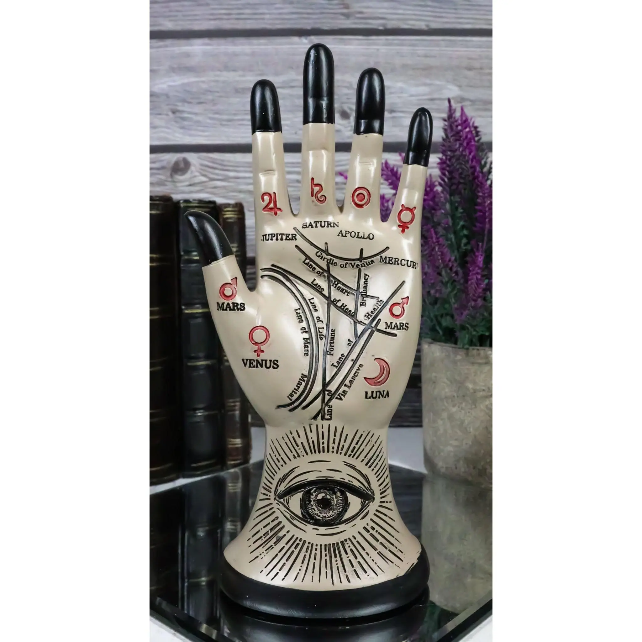 Religious Symbols Psychic Fortune Telling Sculpture - 15 oz Palmistry Hand Hamsa Figurine, Chirology Eye Of Providence Home Decor Ornament, Room Supplies Accent
