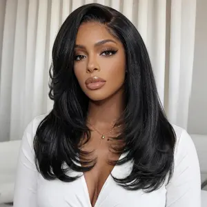 Sunber 7x5  Bye Bye Knots Wig Side part Yaki Straight Wig With Feathered Layers Wear And Go Human Hair Glueless For Black Women Natural Black Wigs summerwins