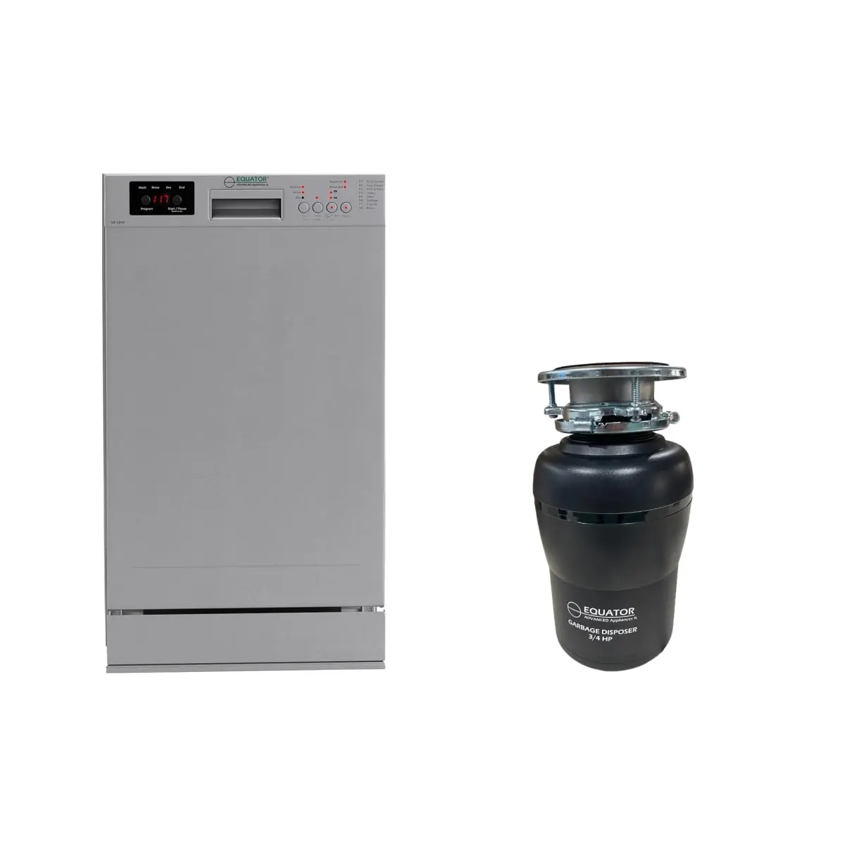 360 Stand 18-in Stainless Steel E-Star Dishwasher - 10-Place Setting, Quiet Operation, 110V Plug, ADA Certified + 3/4 HP Garbage Disposer (Models SB 1840 + GD 075), 18 Inch