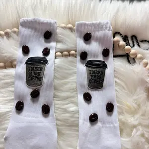 PATCHWORKZ Women's Coffee Theme Junk Socks with Coffee Beans Pressed Patch - Womenswear Comfort, fun, casual, coffee lover, unique