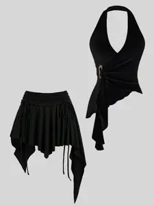 High Elastic Slimming Sexy Halter Top Short Skirt Two-Piece Set, Stylish and Comfortable for Women, Perfect for Parties and Daily Wear