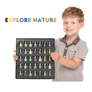 Natural Crystal Mineral Specimen Bottle, 35pcs/box Energy Collection Box, Crystal Specimen, Geography Teaching Decoration Gift