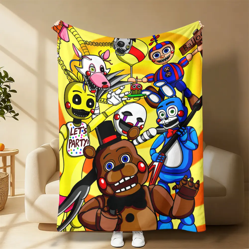 Countdown Sale! FNAF Flannel Blanket - Super Soft Cuddly Cartoon Character Graphic Blanket, All-Season Bedding Throw for Office & Sofa Use, Ideal Gift for Fans & Children, Flannel Blankets, Cartoon Blankets