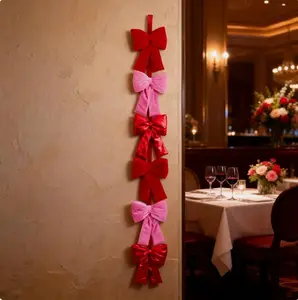 Valentine's Day Velvet Bow Garland Home Decor for Party Anniversary 6ft 183cm Length Red & Pink Bows