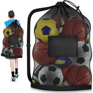 Oversized football bag, 40 inch x 30 inch drawstring mesh bag with pockets, coach heavy-duty sports mesh bag, storage bag for basketball, volleyball, fitness equipment, swimming equipmentRAIMENTRY
