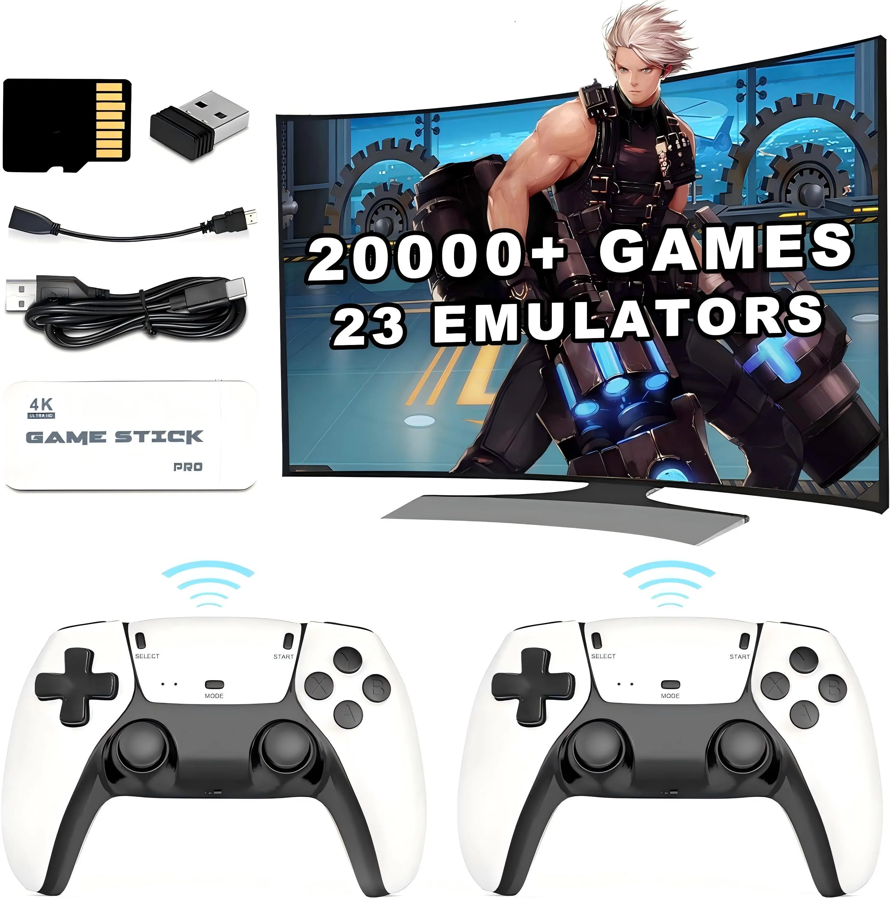 M15 Retro 4K HDMI Game Stick 20000+ Games 23 Emulators Wireless Controllers Family Party Gaming Gift