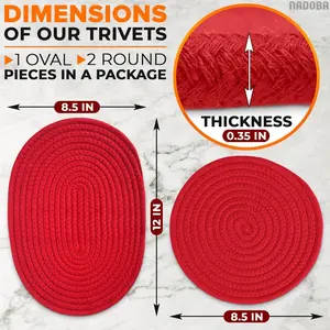 3 Piece Red Heat Resistant Pads for Dishes Protection for Pots Pans and Countertops