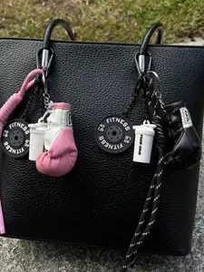 Mini Fitness Set Sports Barbell & Boxing Glove Braided Rope Bag Charms Fashionable Alloy Keychain For Men And Women, Bag Pendant, Detachable, Suitable For Decorating Backpacks And Keys