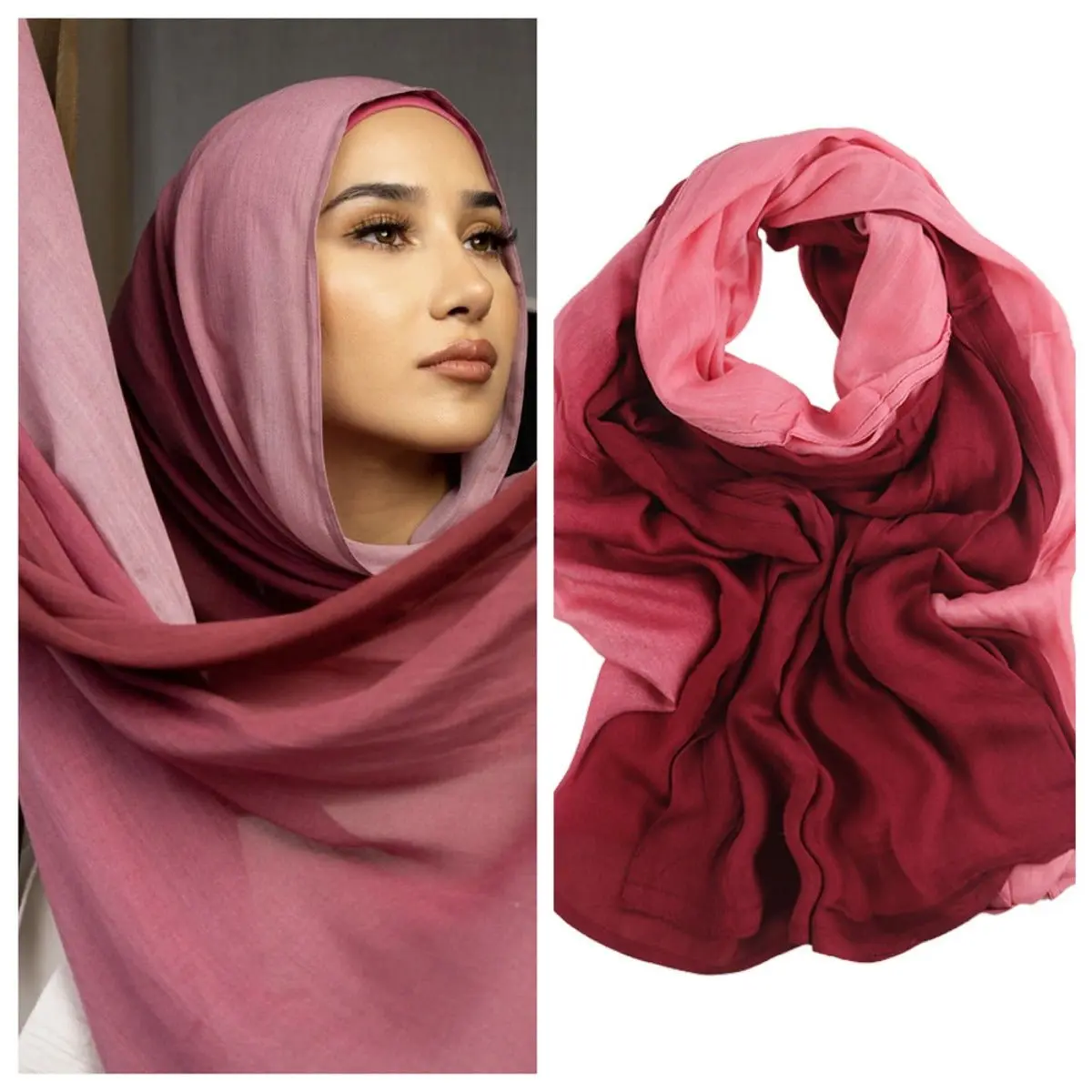 Modest Hijab for Women, Long Gradient Pashmina Scarves (170x90cm) in Premium Modal Cotton for Muslim Fashion, Lightweight & Breathable 4-Way Stretch for Summer, 170*90Cm, Hand-Painted Ombre Hues