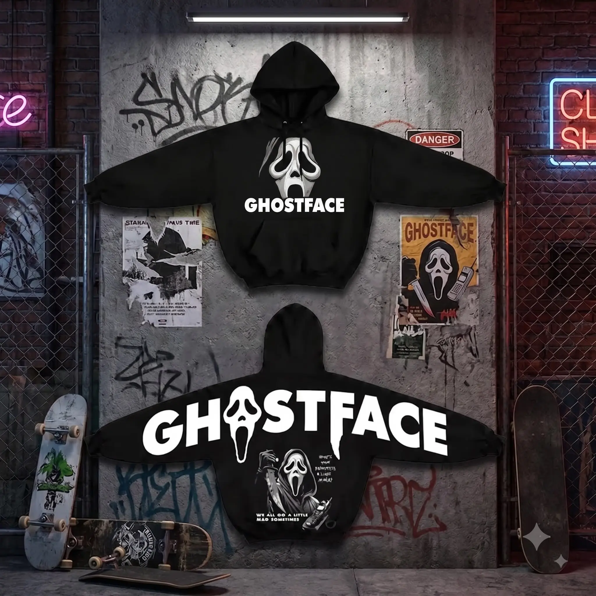 Retro 90's Funny Ghostface Shoulder-to-Shoulder Back Lettering Sweatshirt Hoodie, Halloween Scream Movie Graphic Tee, Spooky Season, Gift for Him and Her, Vibes